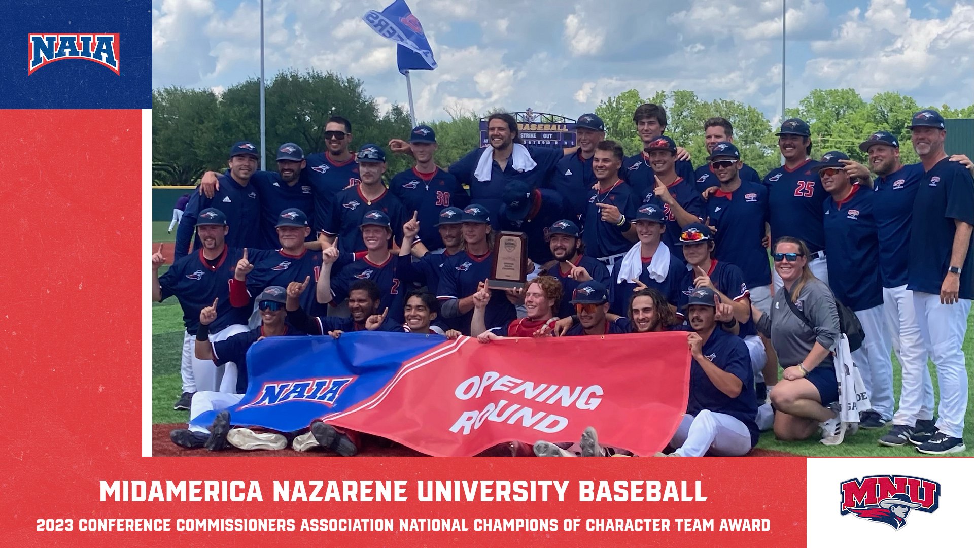 MidAmerica Nazarene Baseball Selected 2023 Conference Commissioners Association National Champions of Character Team Award