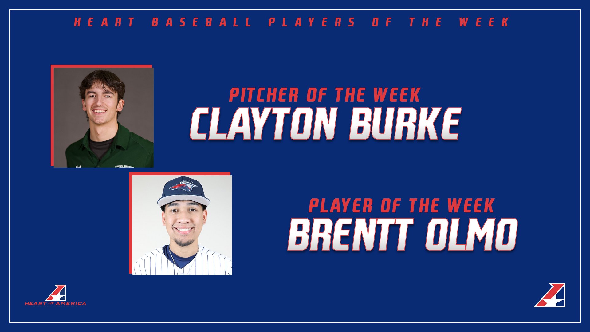 Olmo, Burke Selected Heart Baseball Players of the Week