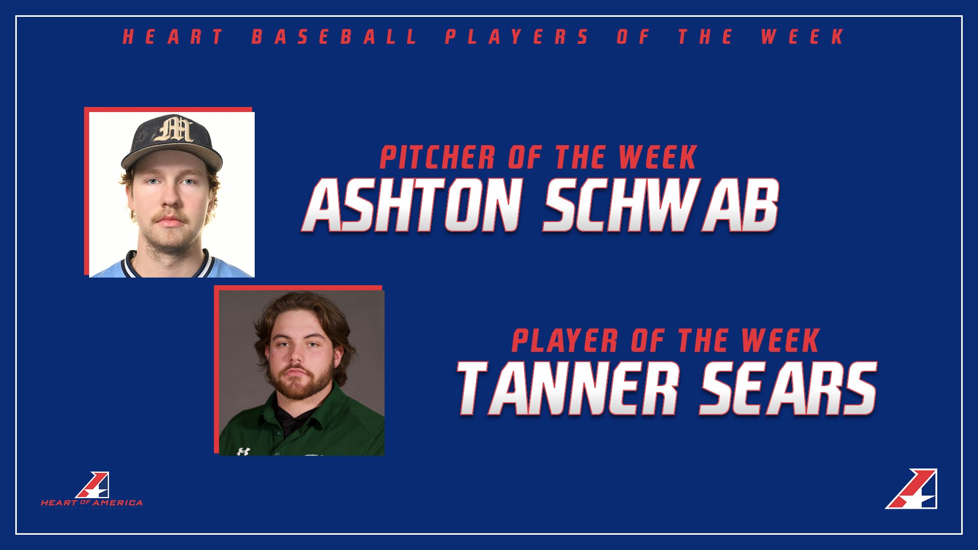 Schwab, Sears Earn Heart Baseball Pitcher & Player of the Week
