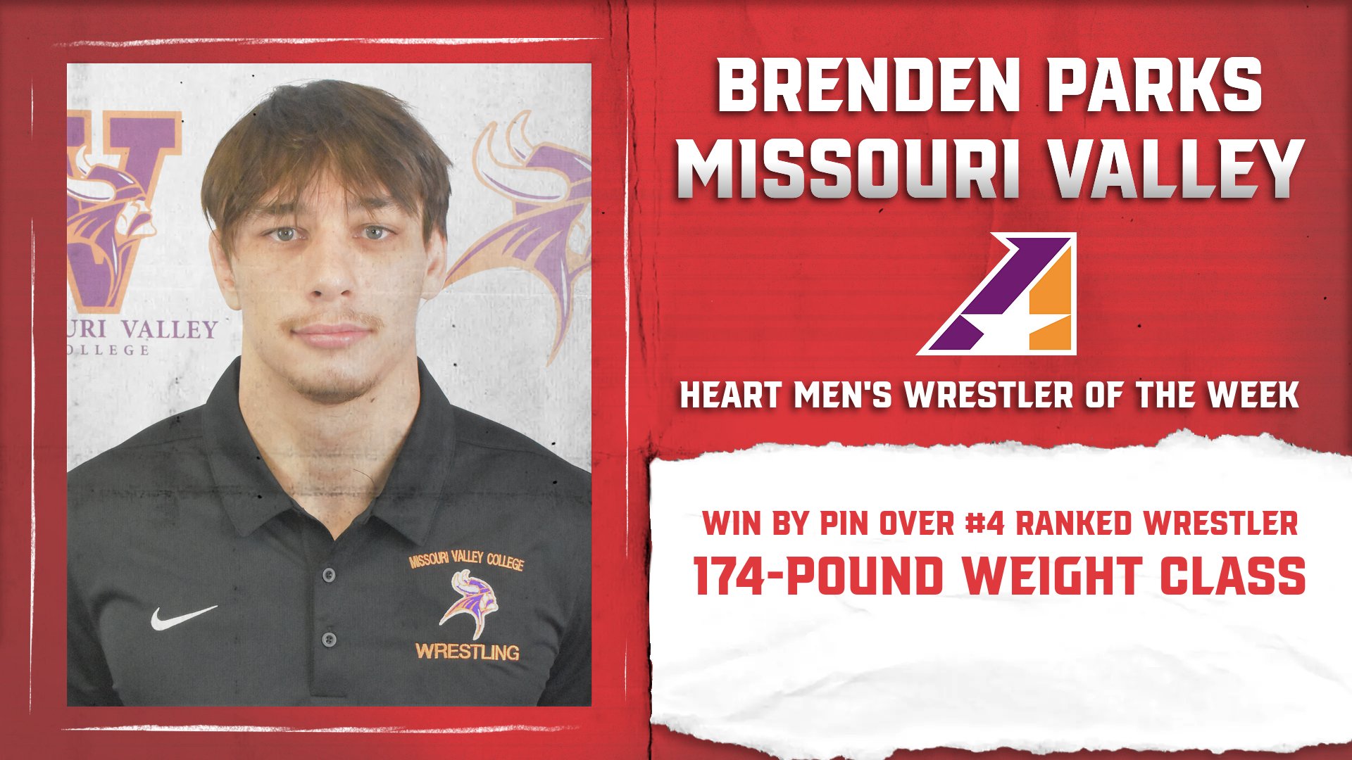 No. 19 ranked Brenden Parks Named Heart Men’s Wrestler of the Week