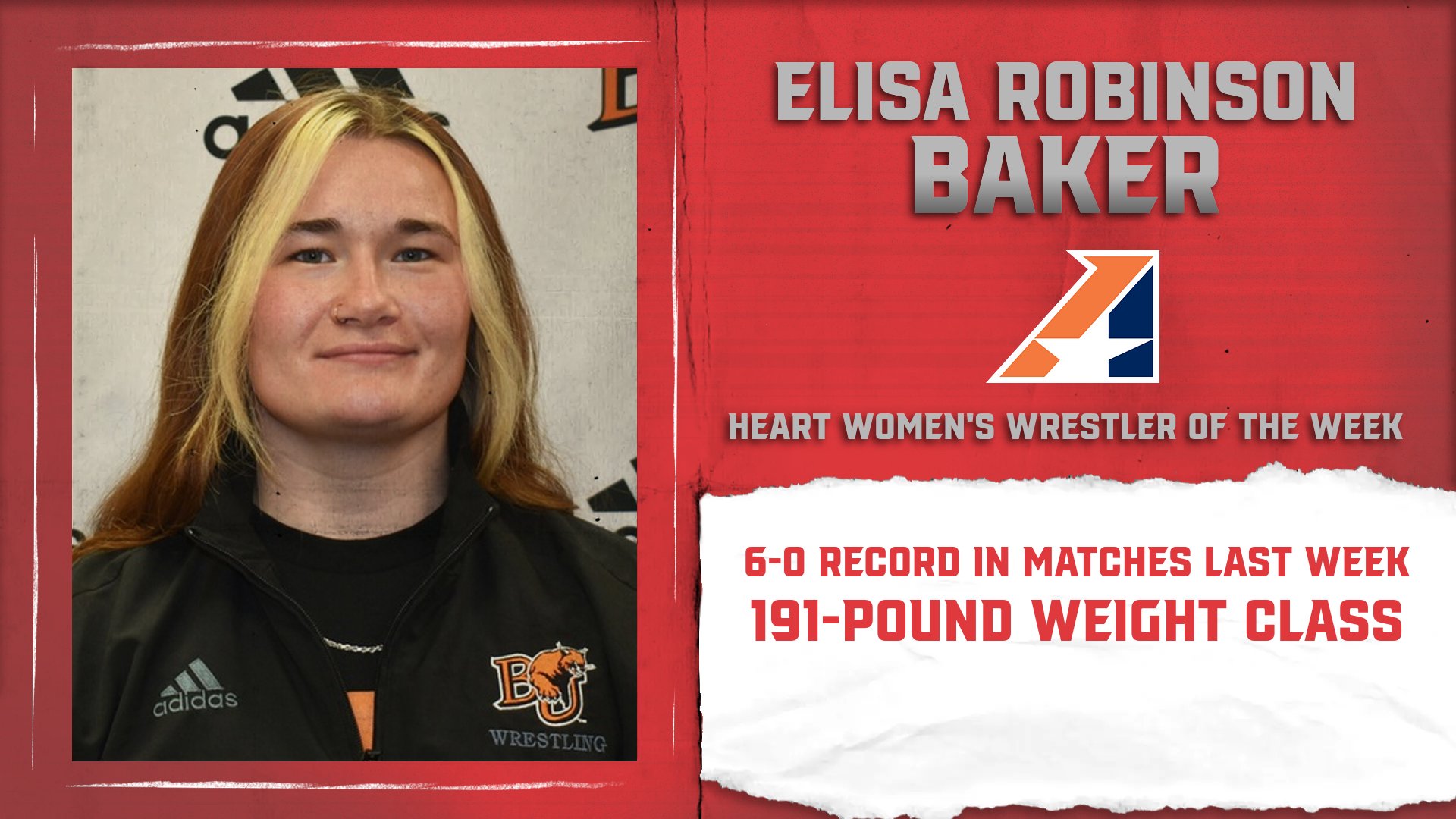 No. 15 ranked Elisa Robinson Named Heart Women’s Wrestler of the Week