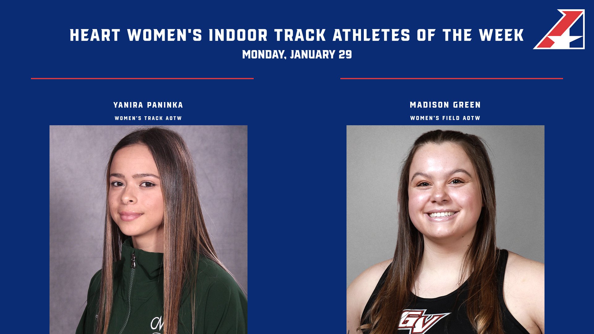 Heart Women’s Indoor Track & Field Athletes of the Week – January 29