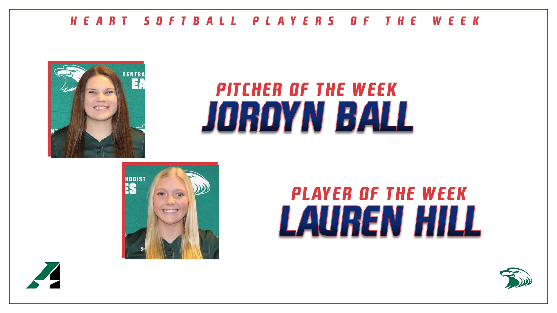 No. 8 Ranked Central Methodist Sweeps First Heart Softball Weekly Awards