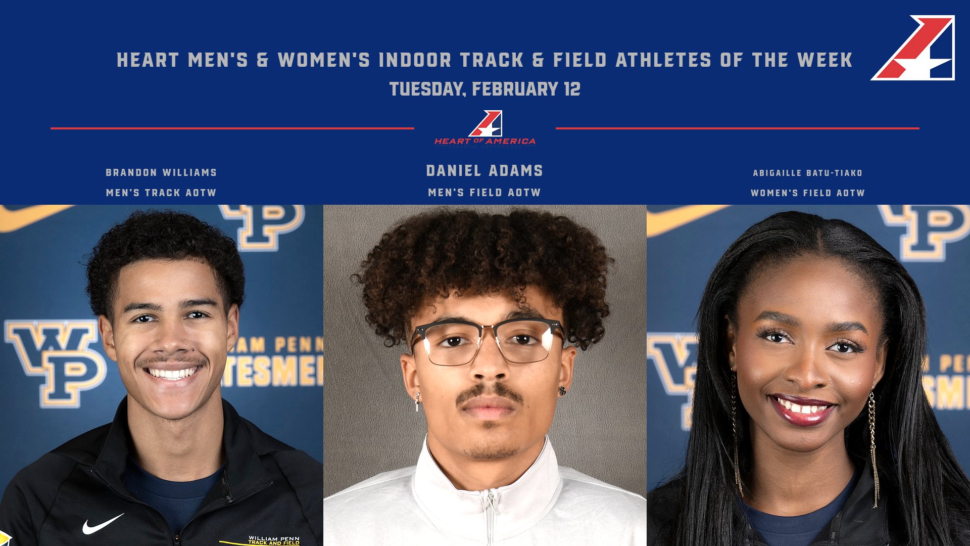 Heart Men’s and Women’s Indoor Track & Field Athletes of the Week Announced – February 12