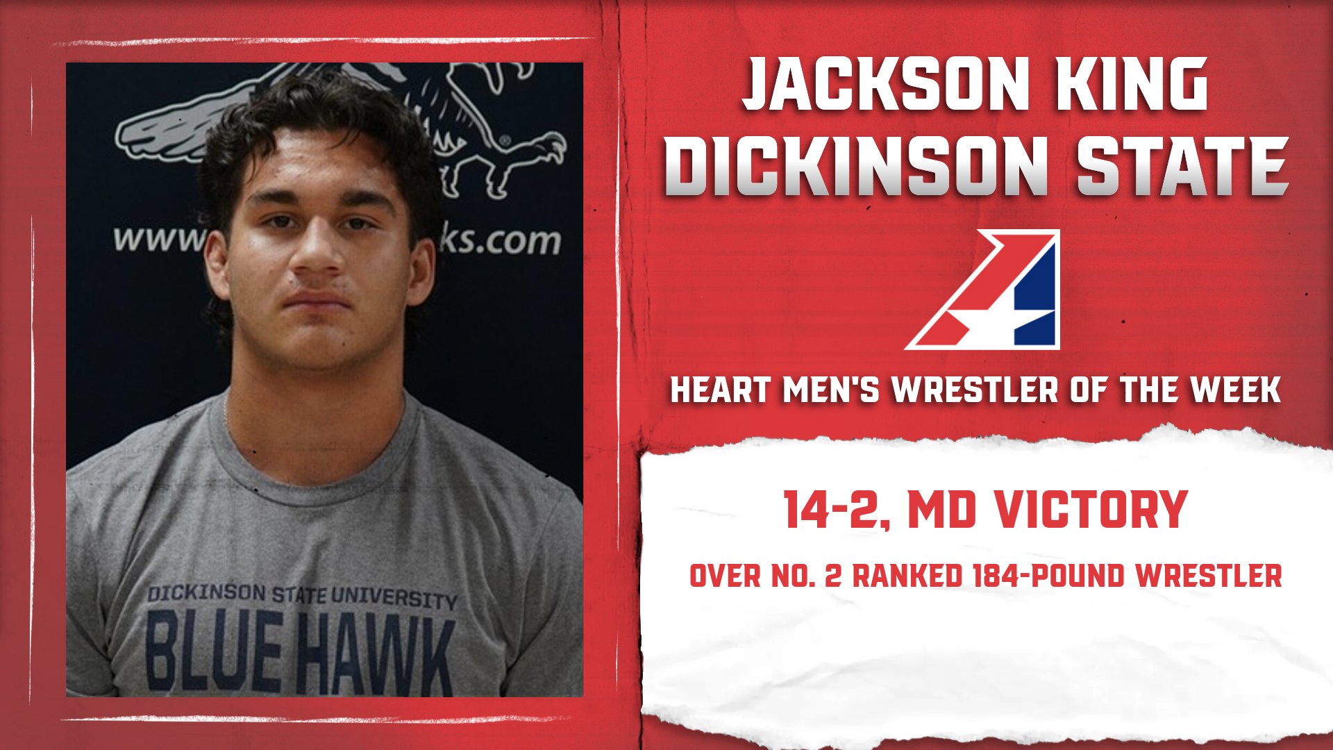 Jackson King of Dickinson State Earns Heart Men’s Wrestler of the Week