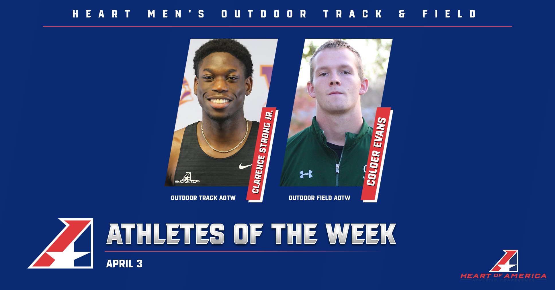 Strong of Missouri Valley & Evans of CMU Capture Heart Outdoor Track Athlete of the Week Honors