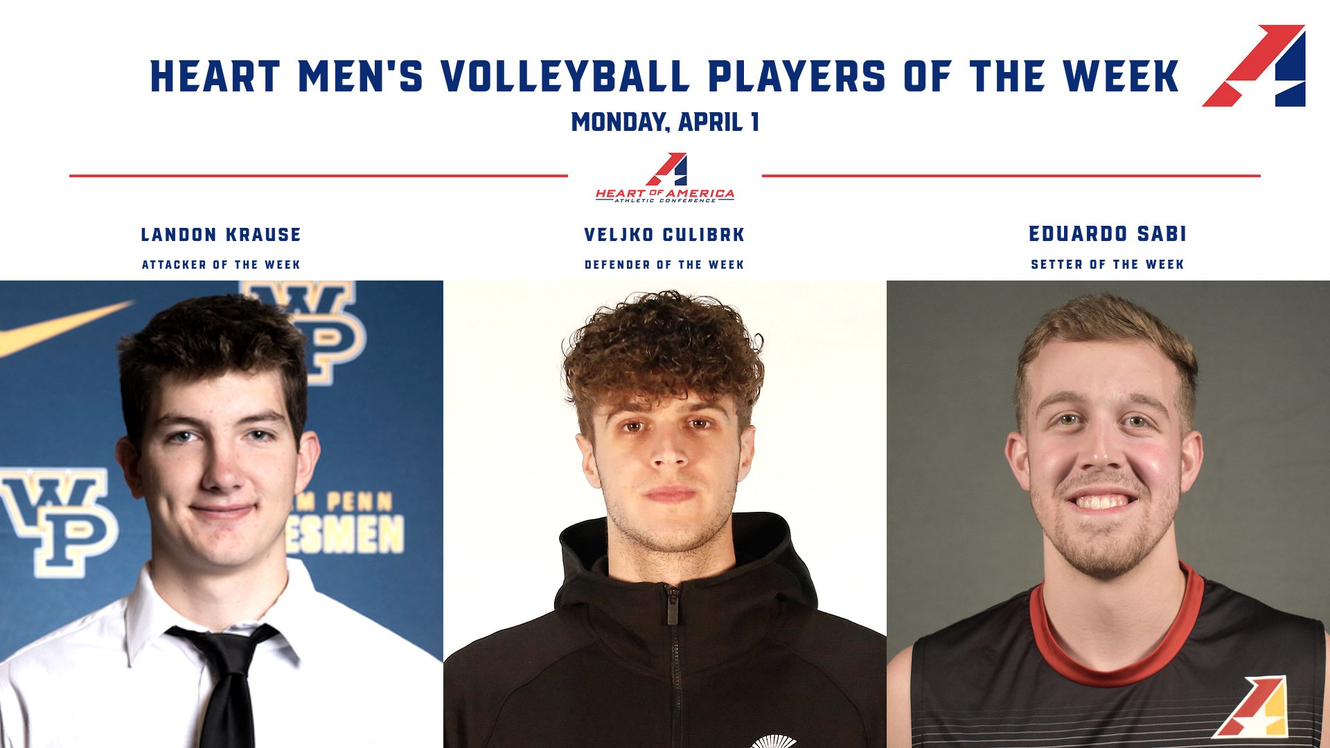 Krause, Sabi, Culibrk Highlight Heart Men’s Volleyball Players of the Week