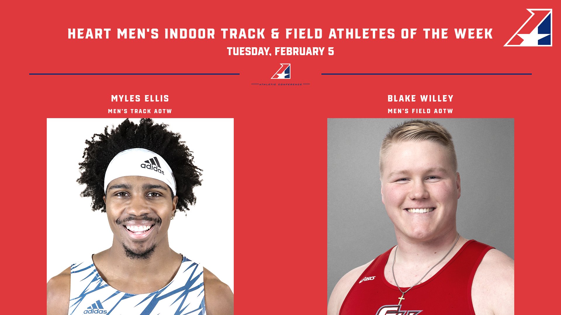 Ellis, Wiley Earn Heart Men’s Indoor Track & Field Athlete of the Week Honors