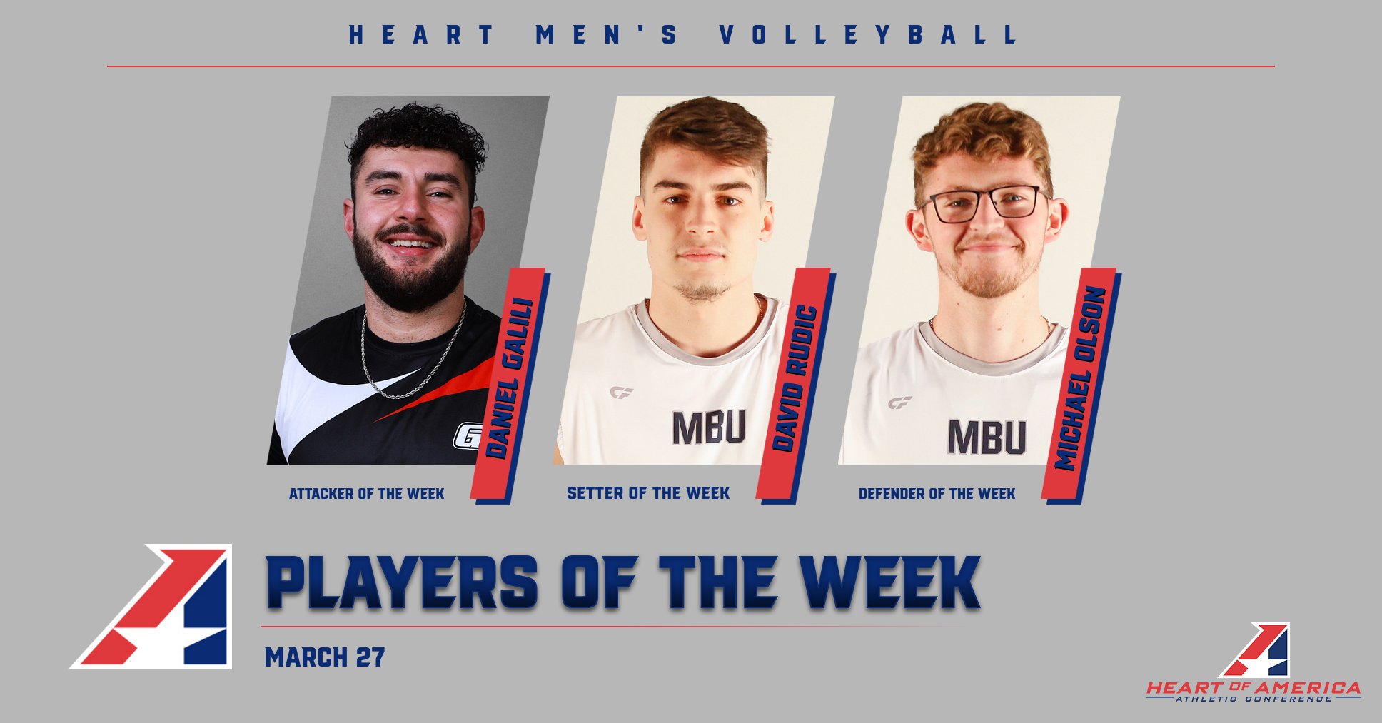 Heart Men’s Volleyball Players of the Week – March 27