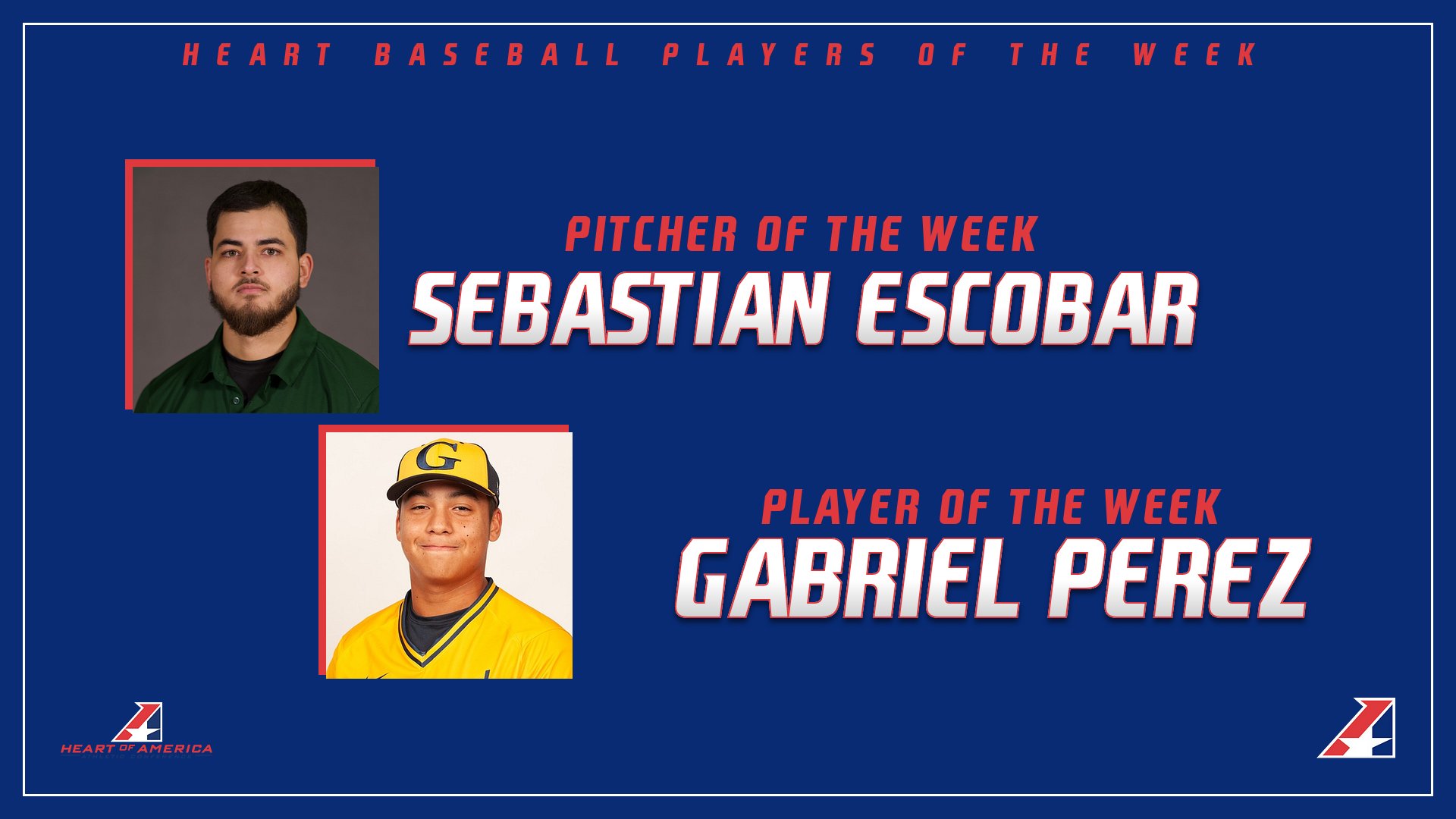 Perez, Escobar Named Heart Baseball Player and Pitcher of the Week