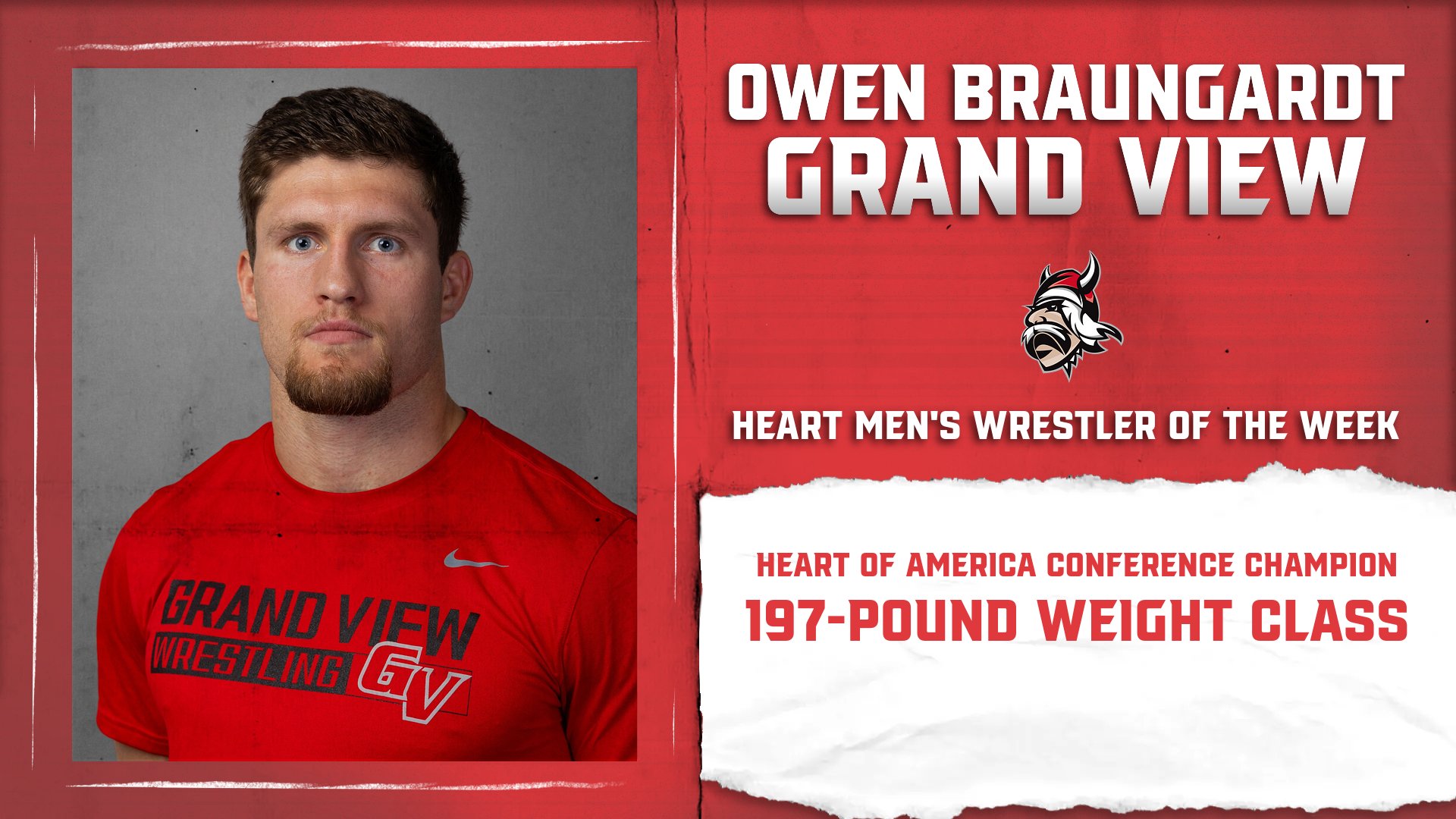 Heart Champion, Owen Braungardt Selected Heart Men&rsquo;s Wrestler of the Week