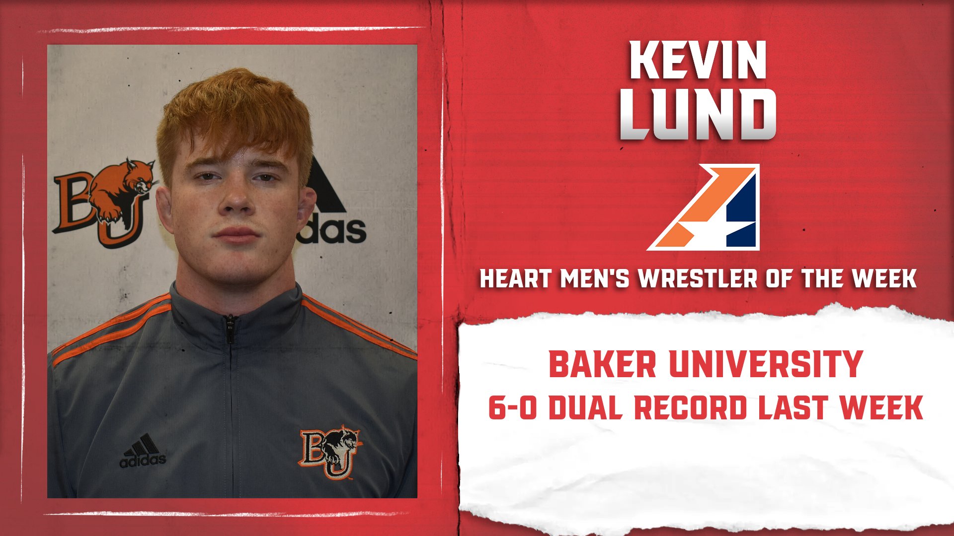 Baker's Kevin Lund Selected Heart Men's Wrestler of the Week