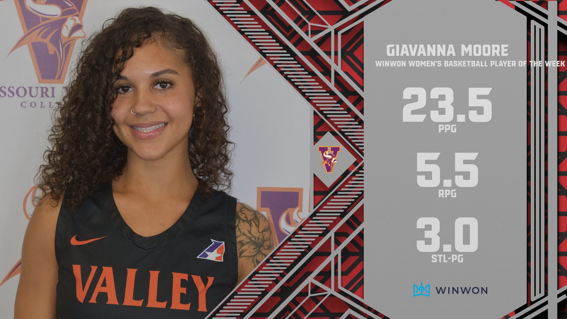 Giavanna Moore of Missouri Valley Selected WinWon Women’s Basketball Player of the Week Honors
