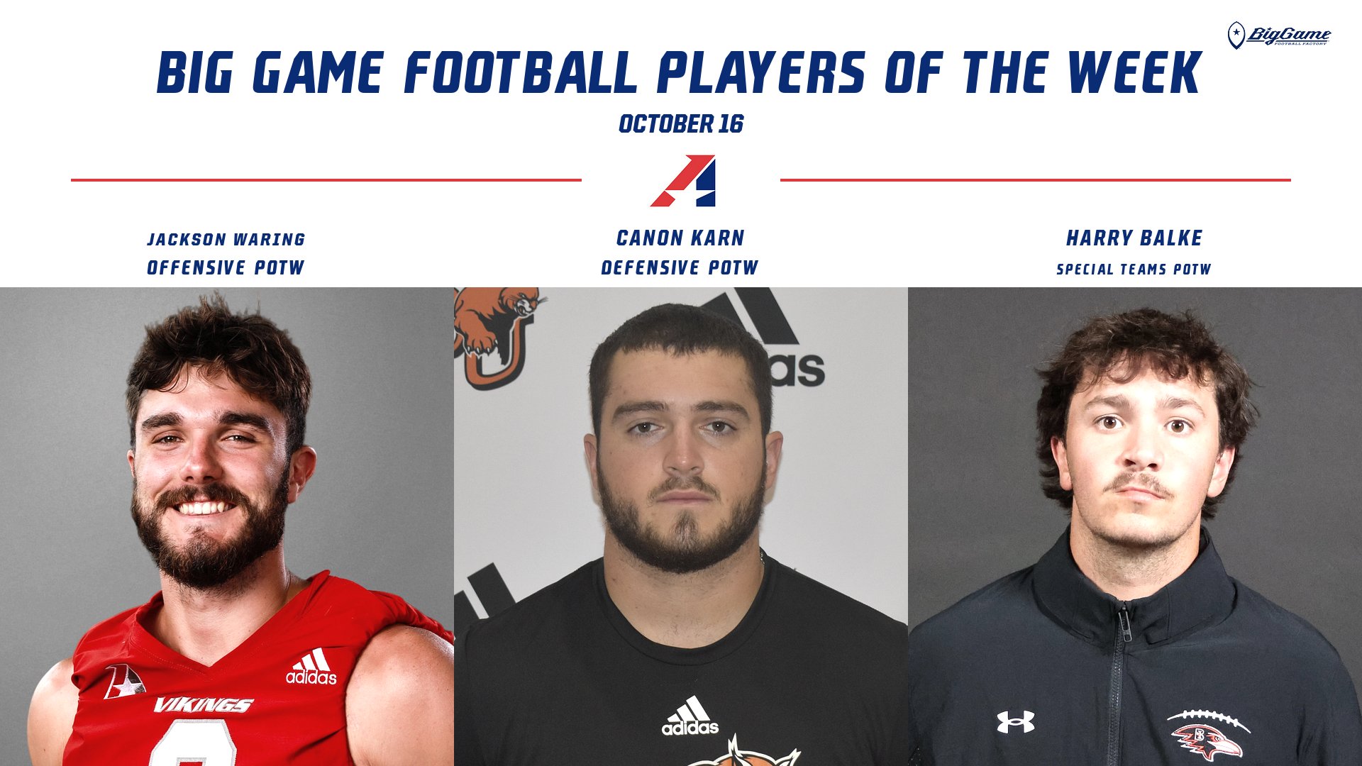 Big Game Football Players of the Week Announced – October 16