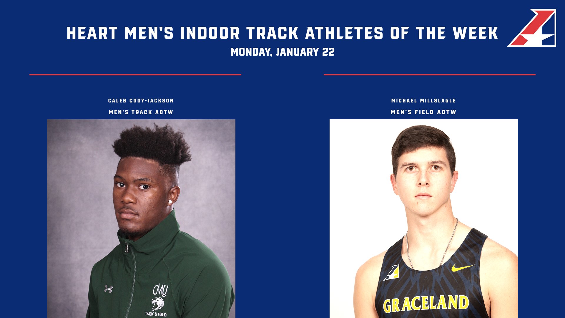 Cody-Jackson, Millslagle Selected Heart Men’s Indoor Track & Field Athletes of the Week