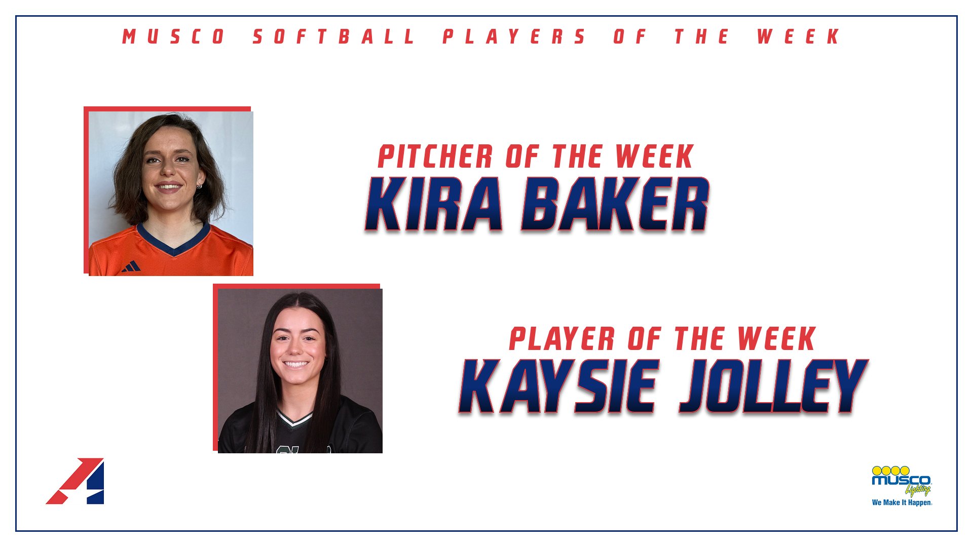Kira Baker, Kaysie Jolley Selected Musco Softball Pitcher and Player of the Week