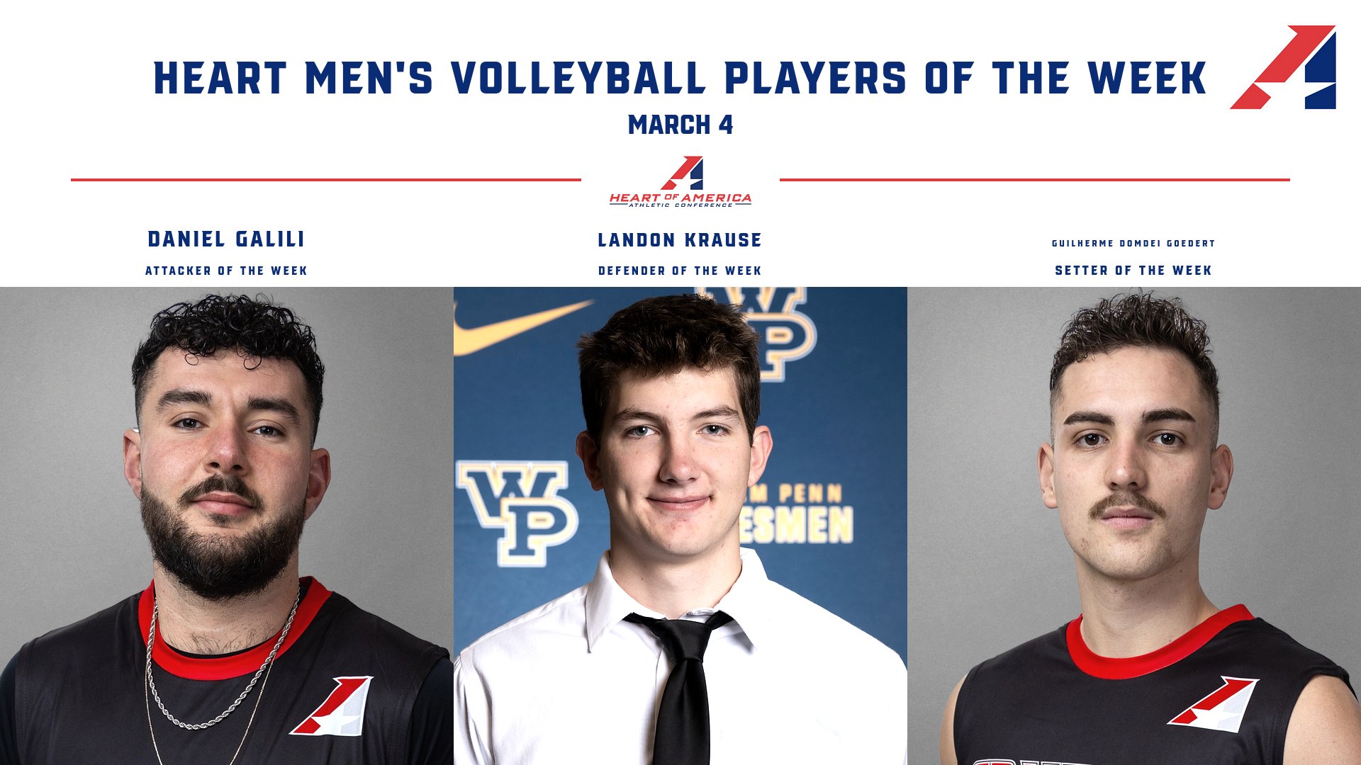Heart Men’s Volleyball Weekly Awards Announced – March 4