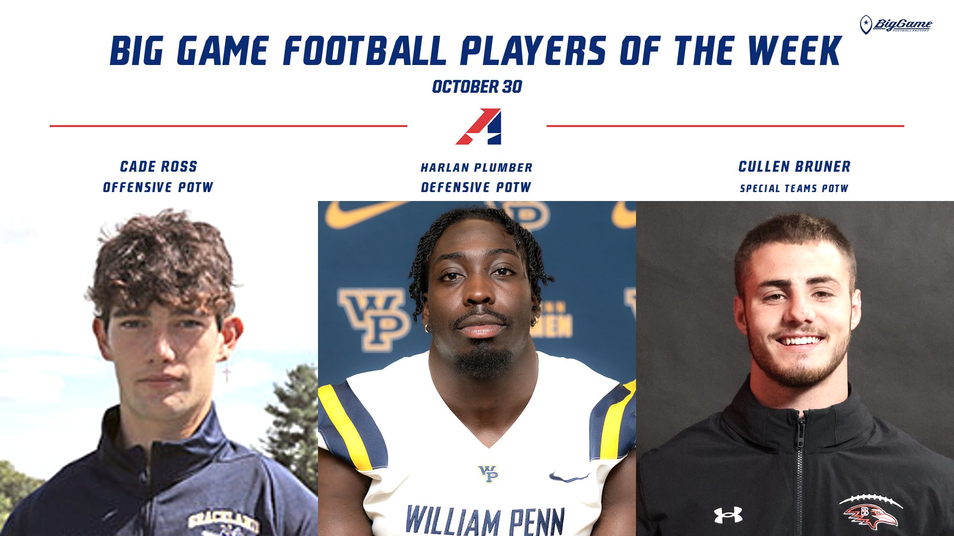 Big Game Football Players of the Week Announced - October 30