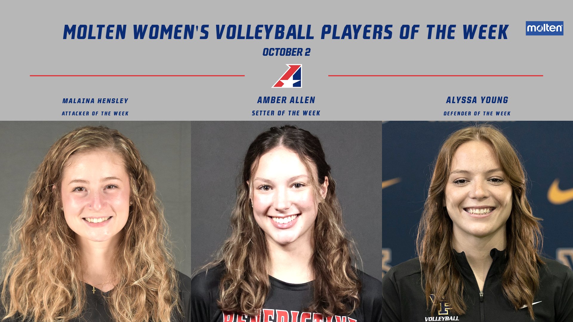 Hensley, Allen, Young Selected Molten Women’s Volleyball Players of the Week