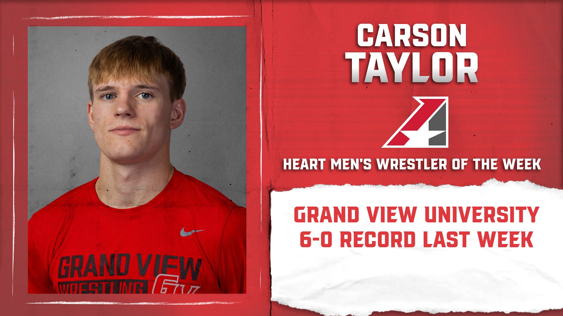 Carson Taylor Selected First Heart Men’s Wrestler of the Week of the Season