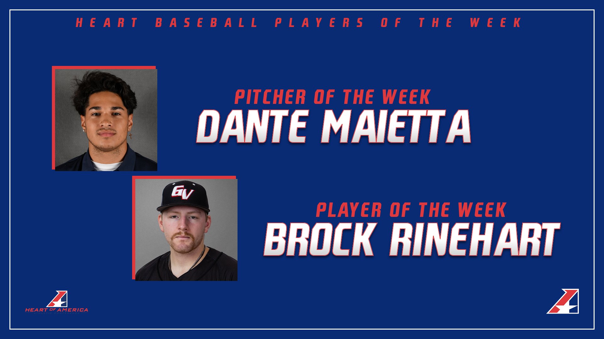 Maietta, Rinehart Earn Heart Baseball Player of the Week Honors